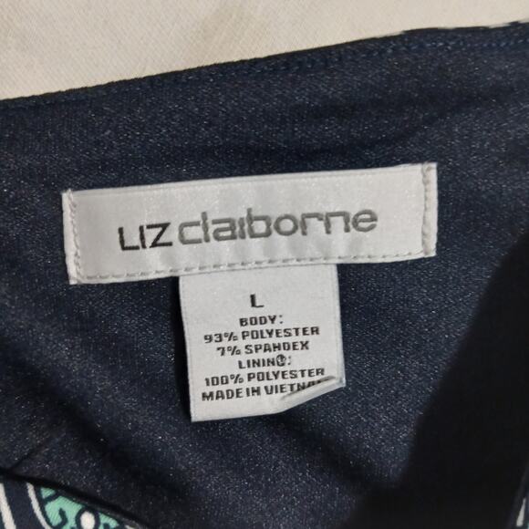 Liz Claiborne Large 5/8th-Sleeve Aqua/Black/White Geometric design Shift Dress - Picture 2 of 14